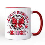 Cupid's Favorite Nurse Coquette Bow Personalized Mug, Cute Valentine Nurse Gift with Custom Name