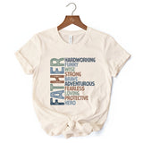 Father Definition T-Shirt, White and Natural Inspirational Tee for Hero Dad