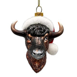 (Pre-Order) Festive Bison Glass Christmas Ornament, Buffalo Western Bovine Animal