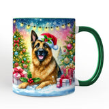 Festive German Shepherd with Santa Hat Personalized Mug, Joyful Christmas Gift with Custom Name