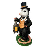Gentleman Opossum the Victorian Nightcrawler with Solar Powered Lamp Statue, 13" Lighted Garden Statue