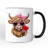 Highland Cow Faux-Yarn Valentine Personalized Mug, Cute Knit Coquette Gift with Custom Name