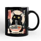 Kawaii Anime Cat Eating Ramen Personalized Mug, Noodle Japanese Art Style Gift with Custom Name