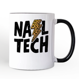 Nail Tech Leopard Lightning Personalized Mug, Retro Stylist Gift with Custom Name