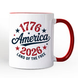 Patriotic America 1776-2026 Land of the Free Personalized Mug, 250 Year Independence Day Celebration Gift with Custom Name