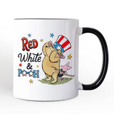 Patriotic Red White & Proud Personalized Mug, 4th of July Celebration Pooh Bear Gift with Custom Name