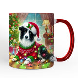 Playful Border Collie with Santa Hat Personalized Mug, Festive Canine Christmas Gift with Custom Name