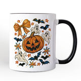 Pumpkin Ghosts Coquette Bow Personalized Mug, Retro Fall Spooky Gift with Custom Name