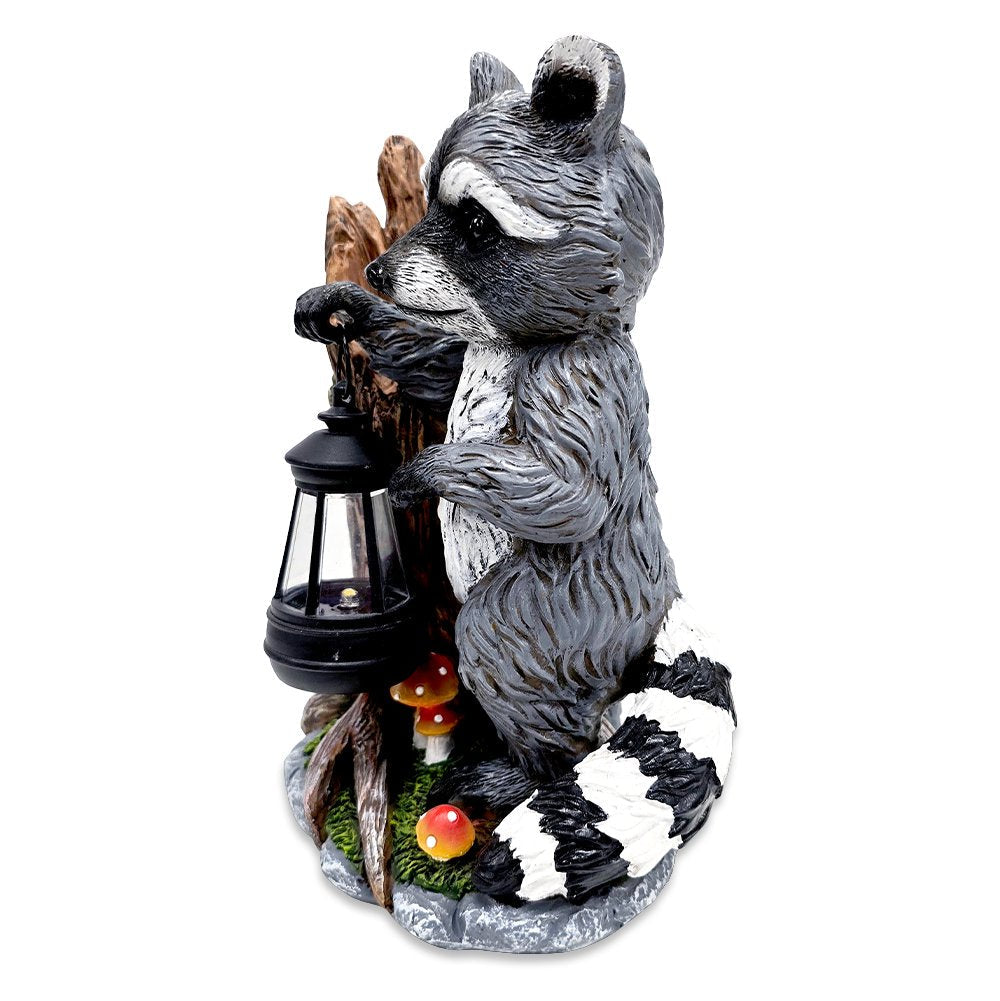 Raccoon Solar Lamp Garden Statue, 9" Lighted Animal Figurine Outdoor Decor
