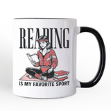 Reading Is My Favorite Sport Bookworm Personalized Mug, Retro Bibliophile Gift with Custom Name