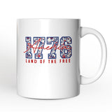 Retro America 1776 Floral Personalized Mug, Land of the Free Patriotic Gift with Custom Name