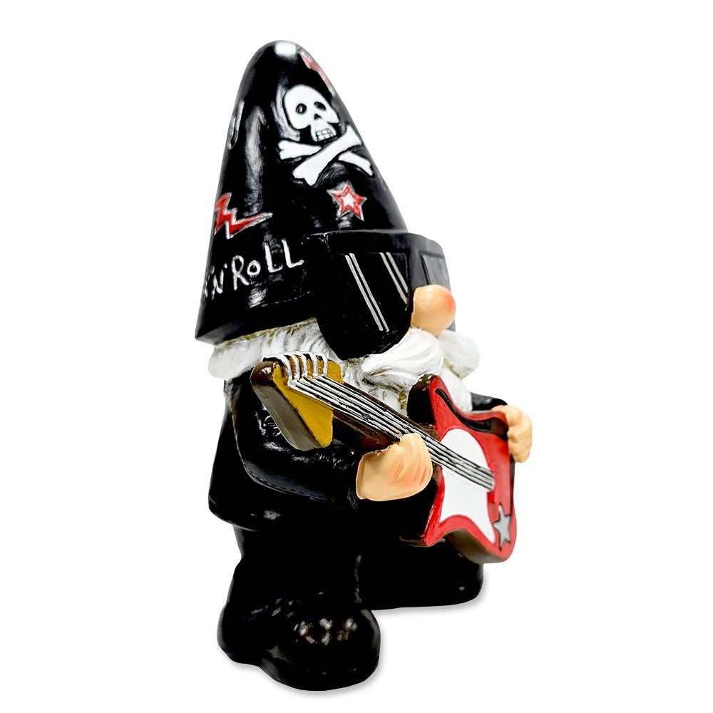Rockstar Gnome Garden Statue, 7.5" Electric Guitar Playing Dwarf Figurine