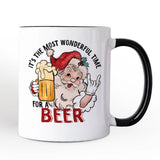 Santa Beer Christmas Personalized Mug, It’s The Most Wonderful Time Funny Holiday Gift with Custom Name