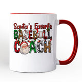 Santa’s Favorite Baseball Coach Personalized Mug, Plaid Christmas Athelete Gift with Custom Name