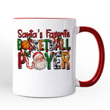 Santa’s Favorite Basketball Player Personalized Mug, Plaid Christmas Athelete Gift with Custom Name
