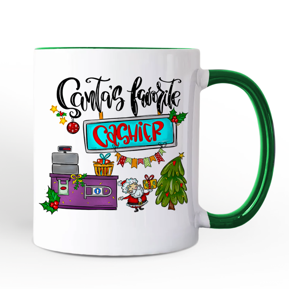 Santa's Favorite Cashier Personalized Mug, Christmas Appreciation Gift with Custom Name