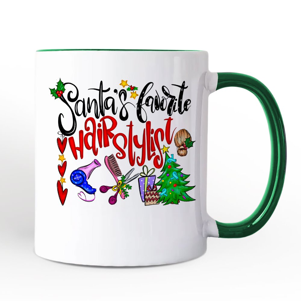 Santa’s Favorite Hairstylist Christmas Personalized Mug, Hairdresser Appreciation Gift with Custom Name