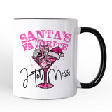 Santa’s Favorite Hot Mess Personalized Mug, Pink Martini Retro Disco Christmas Gift with Custom Name