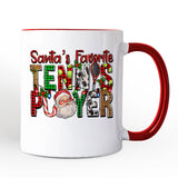 Santa’s Favorite Tennis Player Personalized Mug, Plaid Christmas Athelete Gift with Custom Name