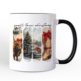 Small Town Christmas Personalized Mug, Highland Cow Rustic Western Cowgirl Holiday Gift with Custom Name