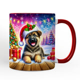 Snowy German Shepherd Puppy Personalized Mug, Heartwarming Christmas Gift with Custom Name