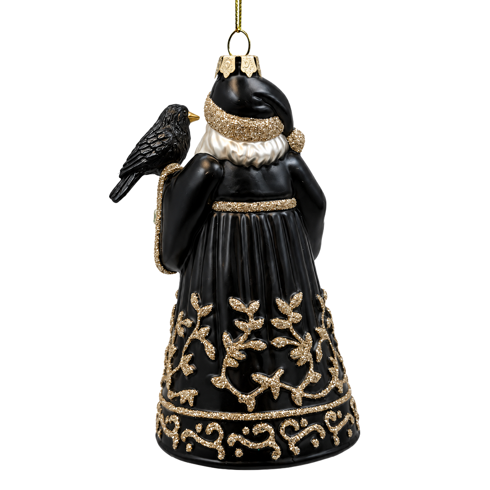 (PRE-ORDER) Victorian Gothic Santa with Raven Glass Christmas Ornament, Dark Holiday Tree Decor