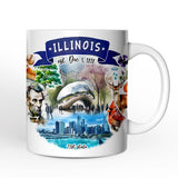 Artistic Illinois State Themes and Landmarks Personalized Mug With Custom Name