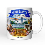 Artistic North Dakota State Themes and Landmarks Personalized Mug With Custom Name