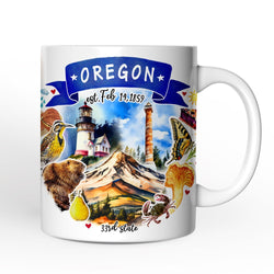 Artistic Oregon State Themes and Landmarks Personalized Mug With Custom Name