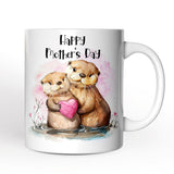 Cute Otters Mother’s Day Themed Custom Mug, Personalized Art Animal Mom and Daughter Gift
