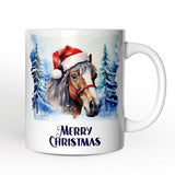 Horse with Santa Hat Personalized Mug, Winter Forest Christmas Gift With Custom Name and Date
