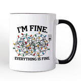 I’m Fine Christmas Lights Personalized Mug, Funny Holiday Humor Gift for Stressed Festive People with Custom Name