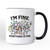I’m Fine Christmas Lights Personalized Mug, Funny Holiday Humor Gift for Stressed Festive People with Custom Name