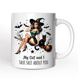 My Cat and I Gossip About You Personalized Halloween Mug, Retro Gift with Custom Name