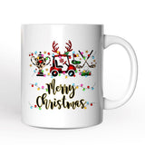 Personalized Mug Golf Buffalo Plaid Christmas, Golf Cart, Putter and Trophy Golfing Gift