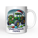 Santa's Favorite Farmer Personalized Mug, Christmas Green Tractor Gift with Custom Name