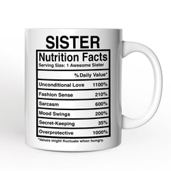 Sister Nutrition Facts Personalized Mug, Birthday Gift with Custom Name