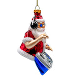 DJ Santa Spinning Christmas Party Glass Ornament, Headphones and Music Star Hipster Tree Decor