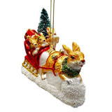(Pre-Order) Enchanting Hare and Sleigh Glass Christmas Ornament, Elegant Hand Blown Tree Decor