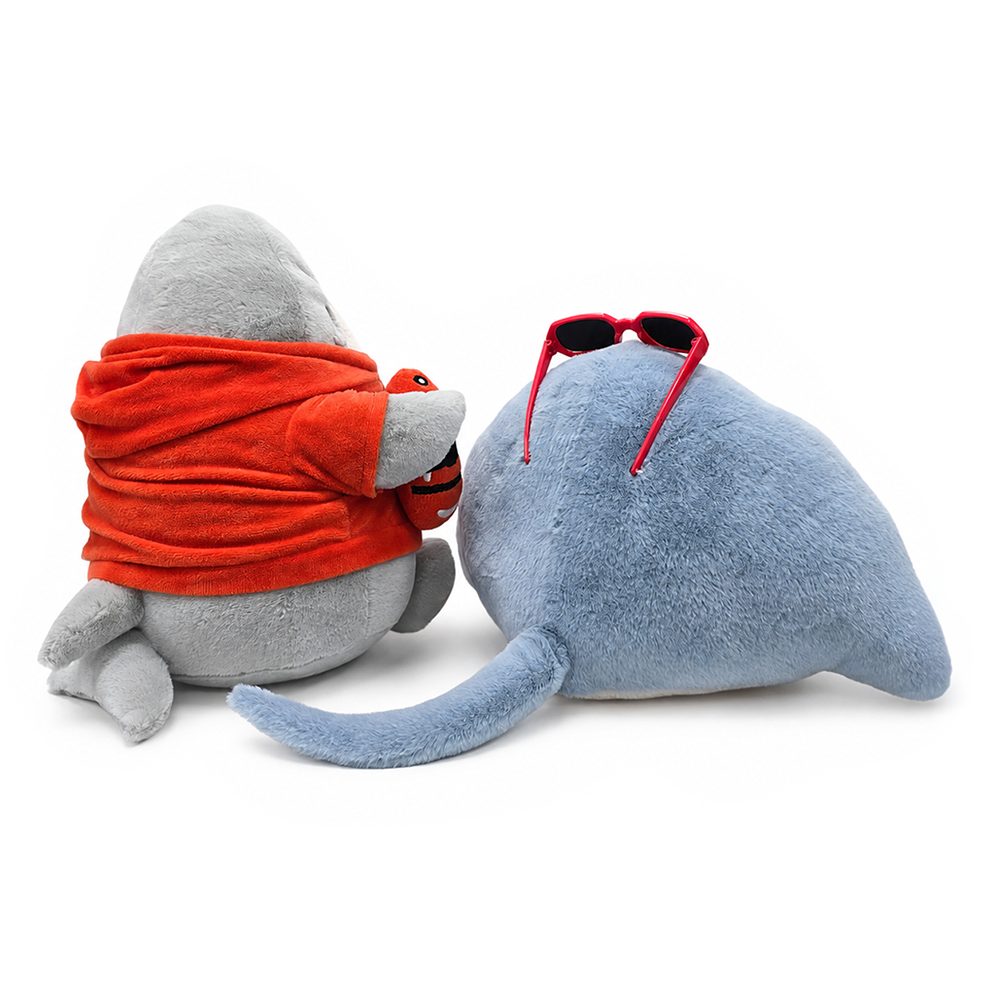 Finn Shark and Ray Stingray Lifeguard Plushie Set, 10.5" Funny Ocean Stuffed Animal Gift for Sea Life Lovers