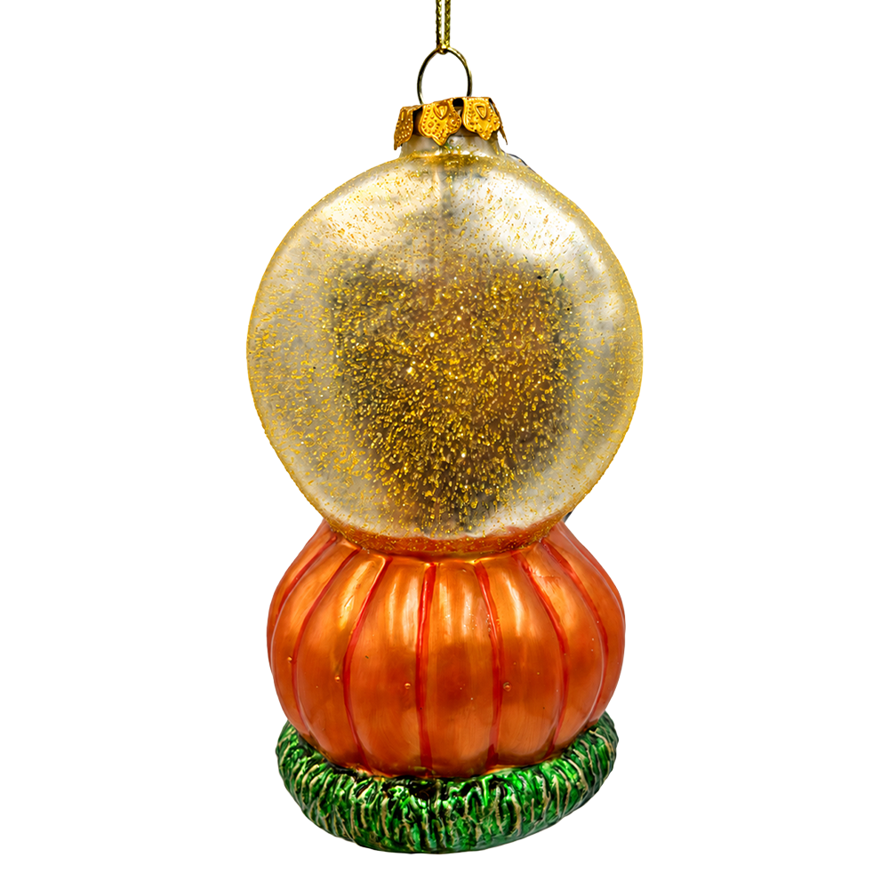 (PRE-ORDER) Halloween Gnome on Pumpkin Glass Ornament, Bat and Moon Spooky Halloween Decor