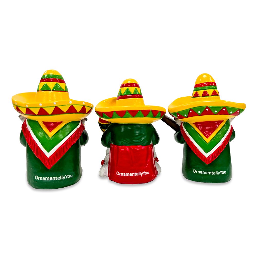 Mexican Gnome Garden Statue Set of 3, 4" Fiesta Dwarf Figurines Outdoor Decor
