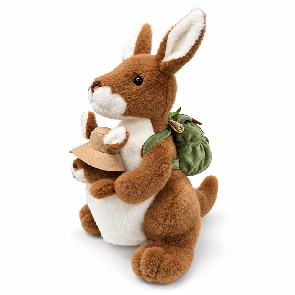 Roo & Joey Kangaroo Plushie, Adorable 14" Kangaroo with Baby Joey Stuffed Animal and Adventure Backpack