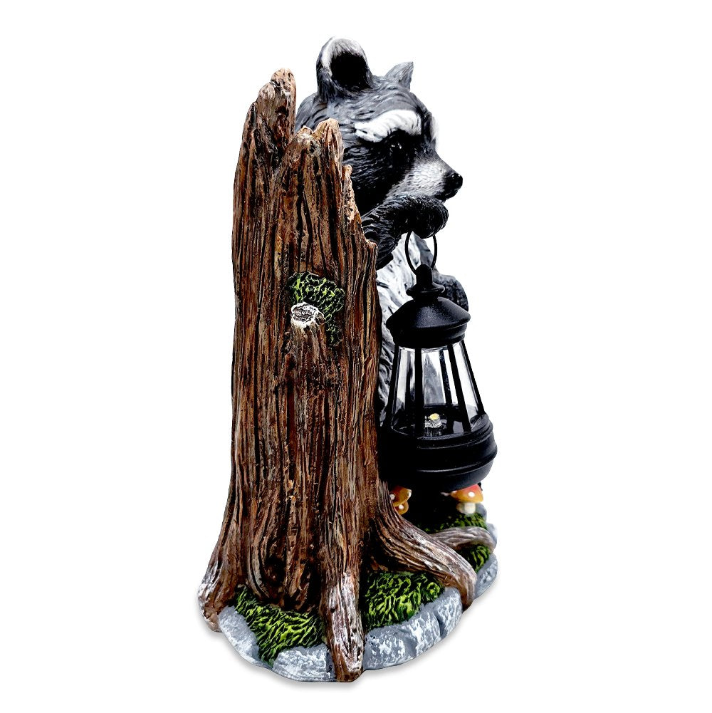 Raccoon Solar Lamp Garden Statue, 9" Lighted Animal Figurine Outdoor Decor