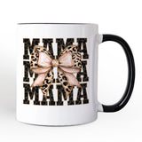 Glitter Leopard Mama Personalized Mug, Coquette Bow Glam Gift with Custom Name