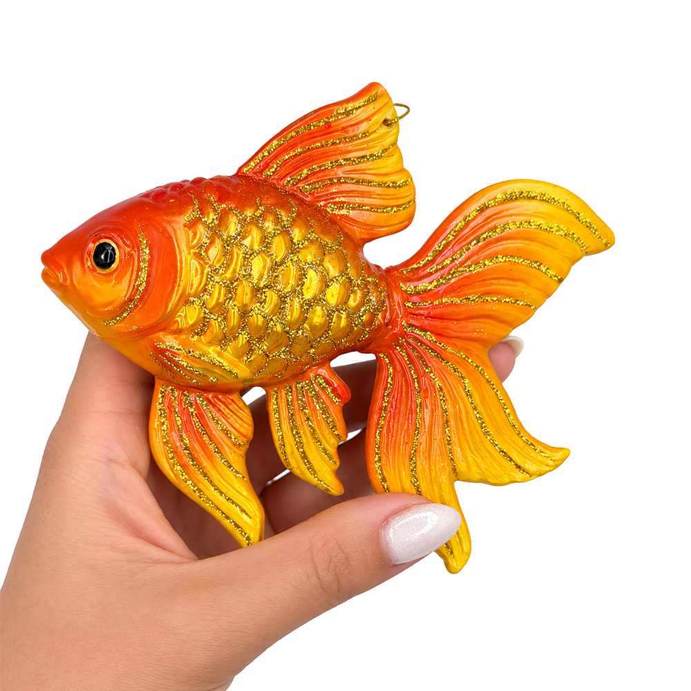 (PRE-ORDER) Goldfish Glass Christmas Ornament, Fish Lover Gift and Aquatic Holiday Tree Decor