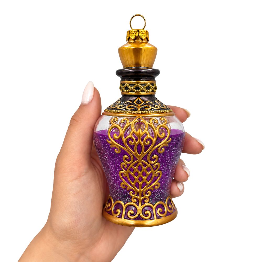 (PRE-ORDER) Purple Potion Bottle Glass Ornament, Gothic Witchcraft Halloween Apothecary Tree Decor