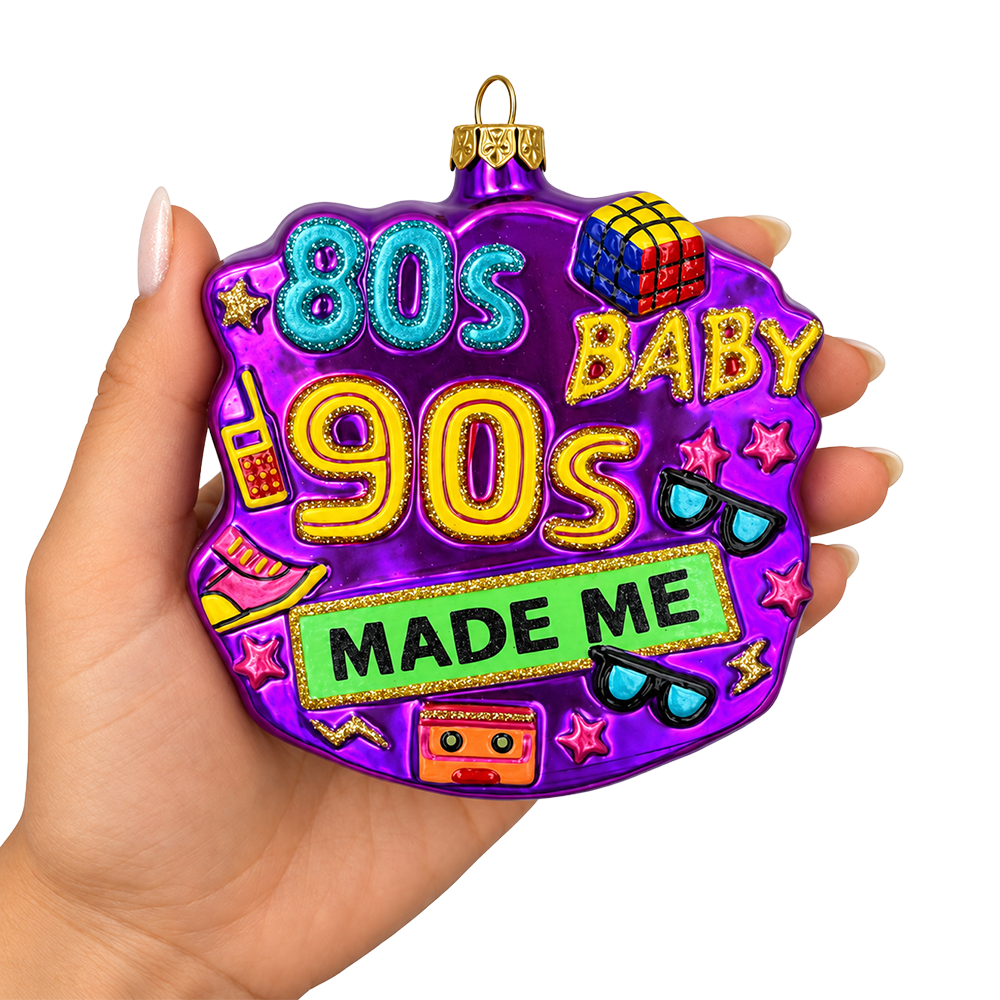 (PRE-ORDER) Retro 80s Baby 90s Made Me Glass Ornament, 1980s 1990s Nostalgia Christmas Tree Decor