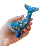 (Pre-Order) Dazzling Blue Whale Glass Ornament, Glitter and Rhinestones Christmas Decor