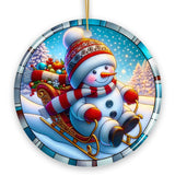 Arctic Sleigh Snowman’s Magical Ride Christmas Ornament, Handmade Frosty Winter Gift